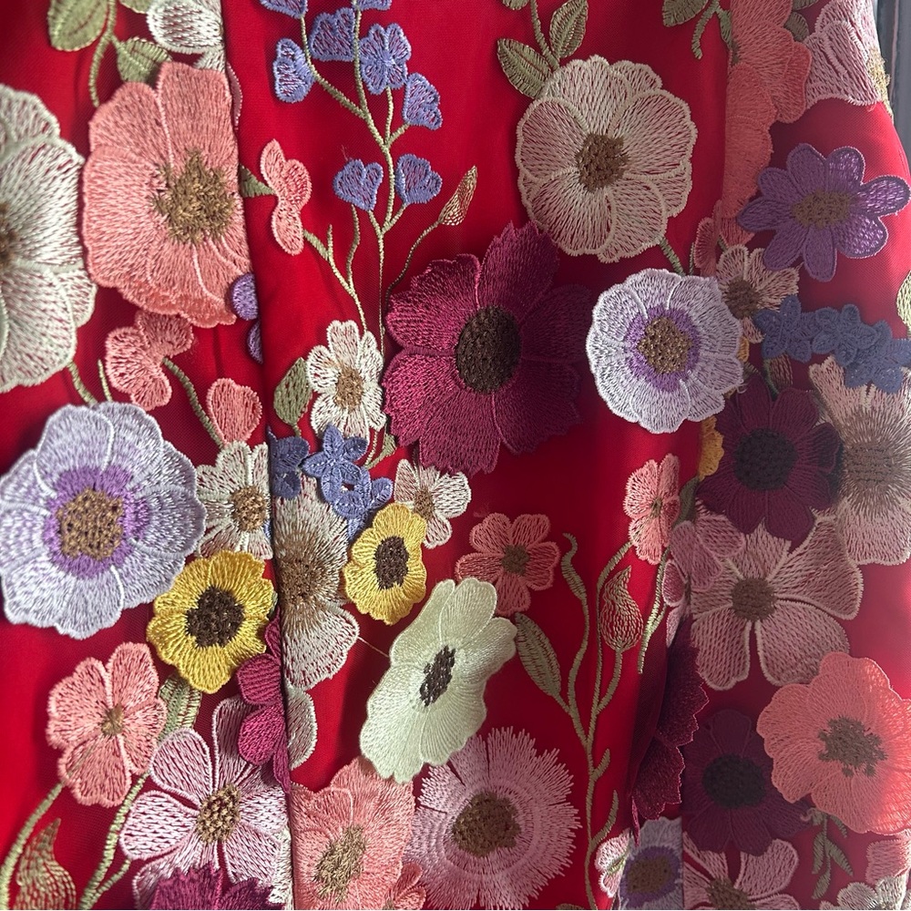 Endless Rose Floral Embroidered Flower Embellished Strapless Red Mini Dress S - Picture 5 of 11
